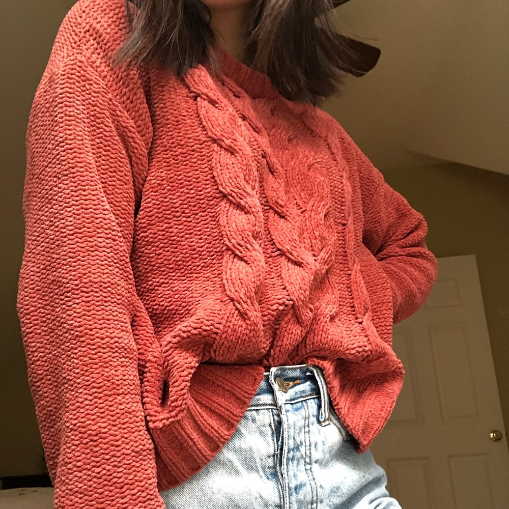 burnt rust orange chenille american eagle sweater